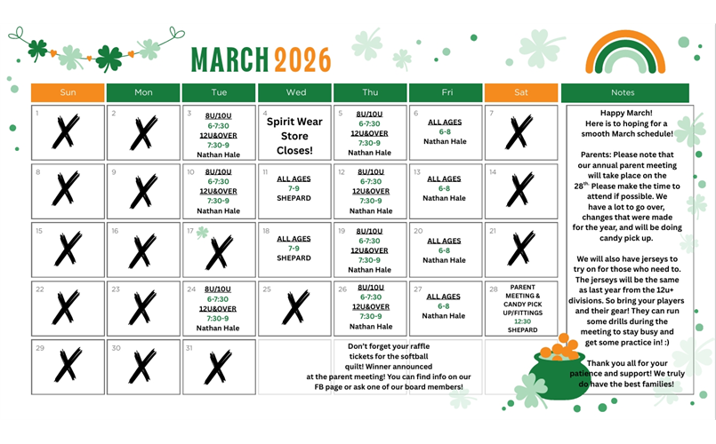 March Indoor Schedule